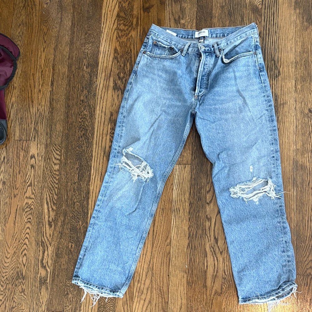Agolde Light Blue Distressed Boyfriend Jeans
